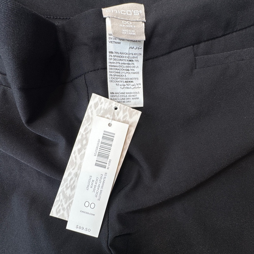 Chicos So Slimming Crop Pants Brigitte Slim Leg Eyelet Hem Size US 2 NEW - Picture 4 of 9